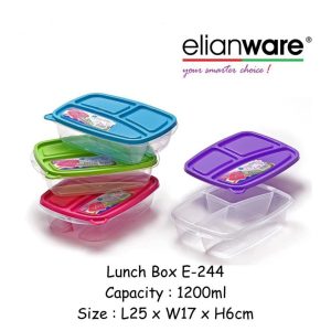 ELIANWARE E244 Lunch Box With Compartment, Food Container,[1200ML] Rectangle Shape Bekas