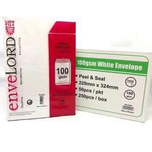 A4 Peal & Seal White Envelope 100gsm 9" x 12.75" (50pcs/pkt) Sampul Surat A4 Putih 100gsm 229mm x 324mm (50pcs/pkt)